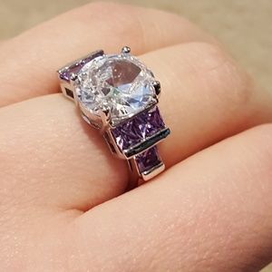 Sterling Silvet White Topaz and Amethyst Ring